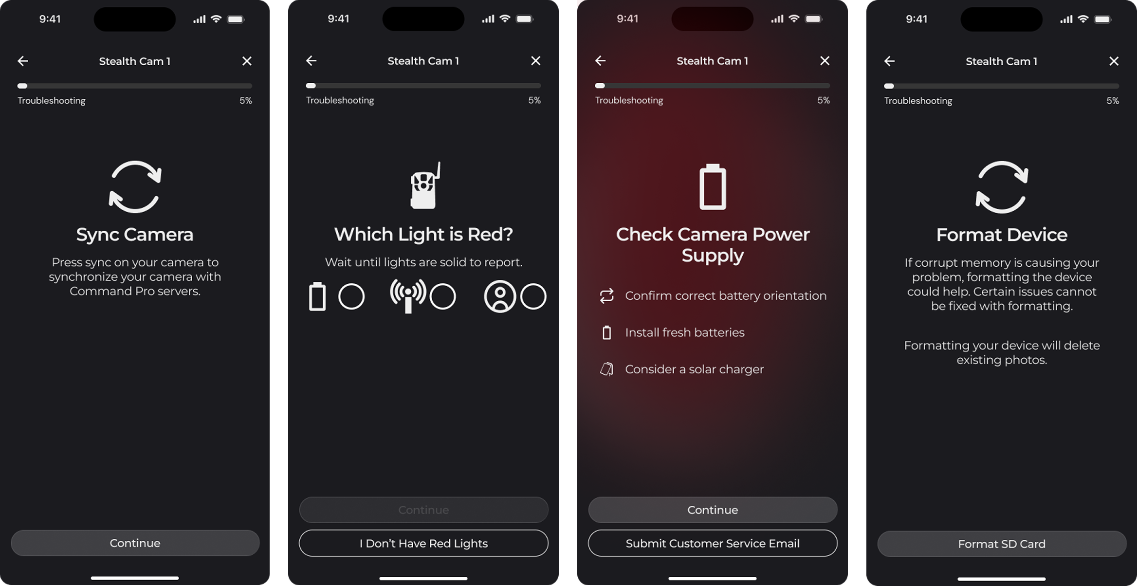 Command pro troubleshooting wizard mobile interface showing limited device dignostic flow as high level example