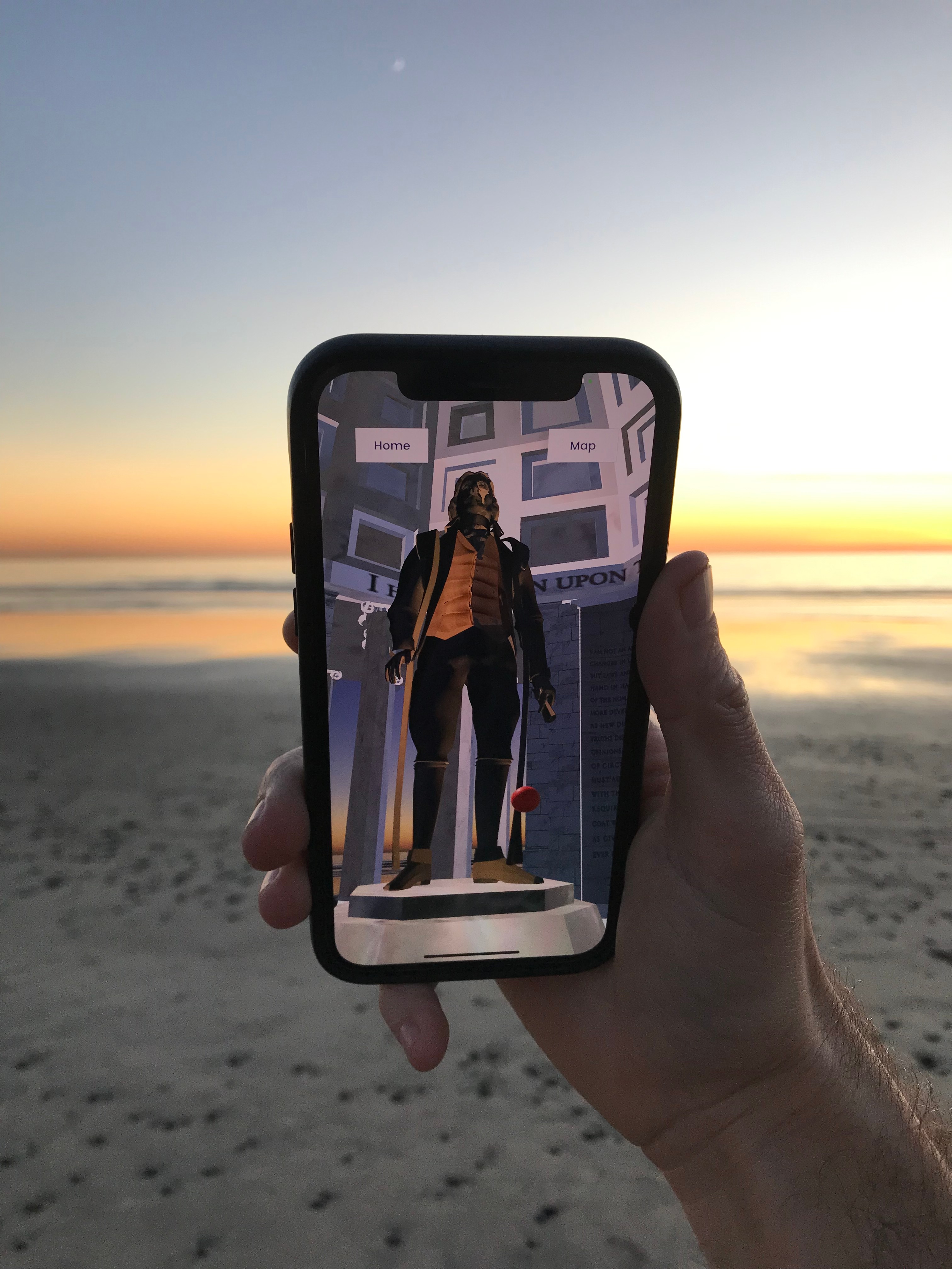 The jefferson memorial overlaid on a beach at sunset
