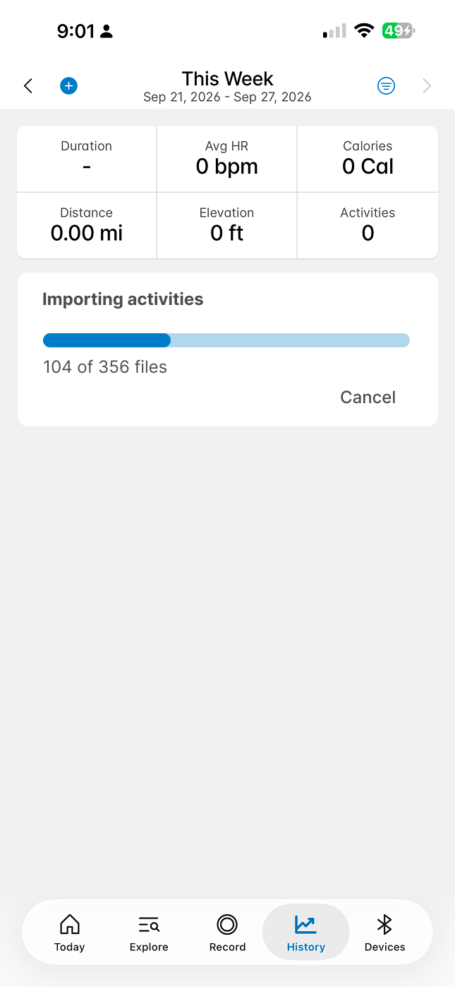 files actively importing into the wahoo app
