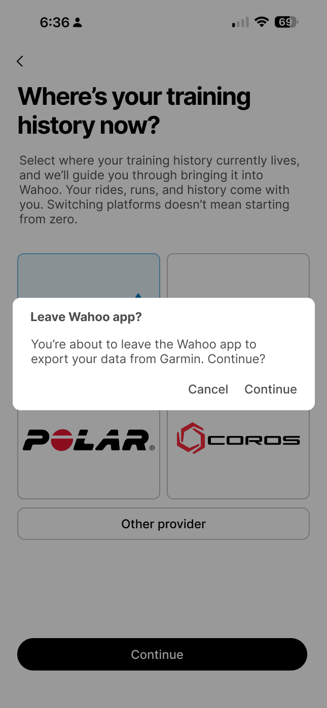 training history exporting, leaving the wahoo app for alternate provider data export