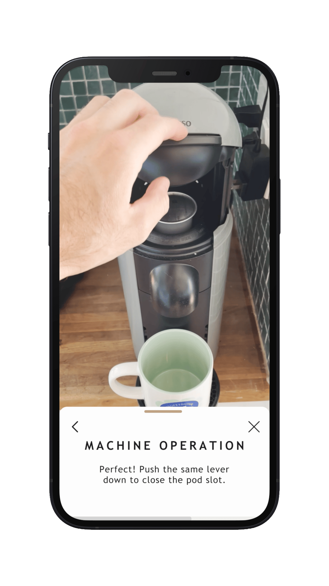 iPhone showing Nespresso interactive user setup guide