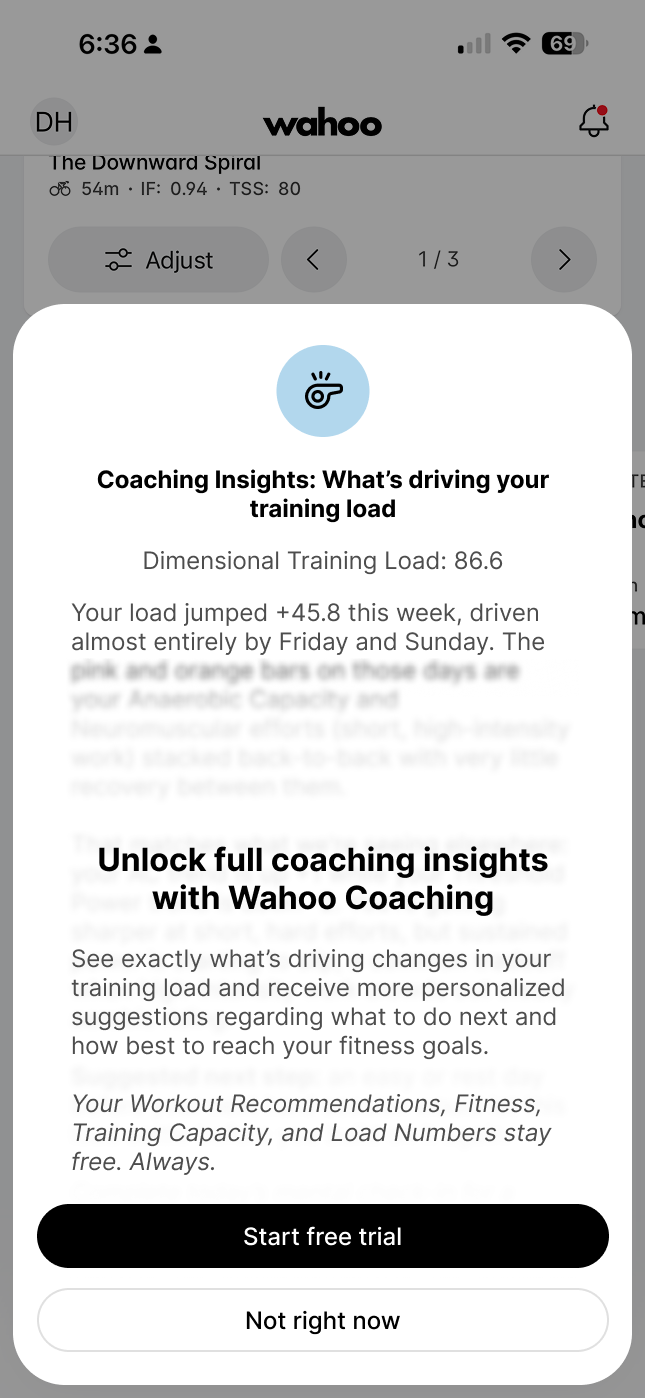 wahoo coaching insights paywall for unsubscribed users